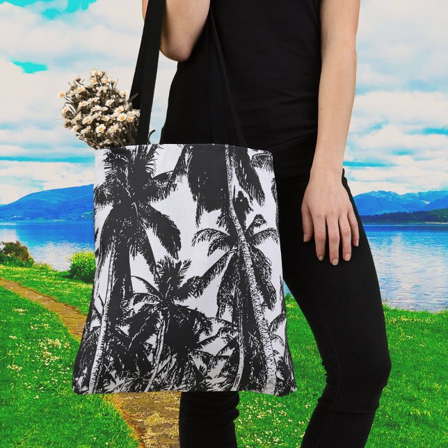 Tote Bag Conception de palmiers noir et blanc (Créateur téléchargé)