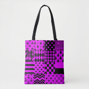 Tote Bag Conception de Patchwork Motifs mélangés violet noi
