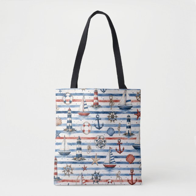 Tote Bag Conception de phare voilier ancre plage (Devant)