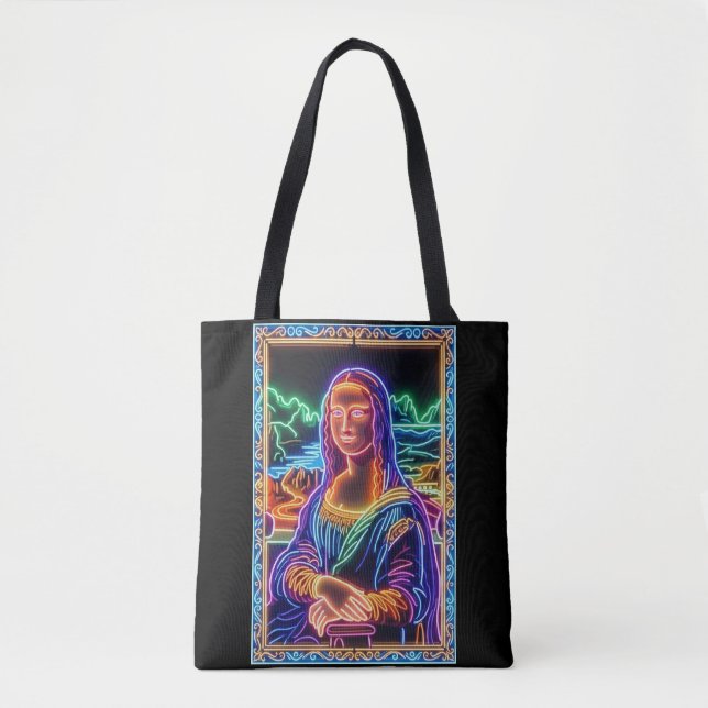 Tote Bag Conception de portrait de Mona Lisa au néon (Devant)