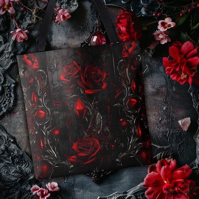 Tote Bag Conception de rose rouge et noire (Créateur téléchargé)