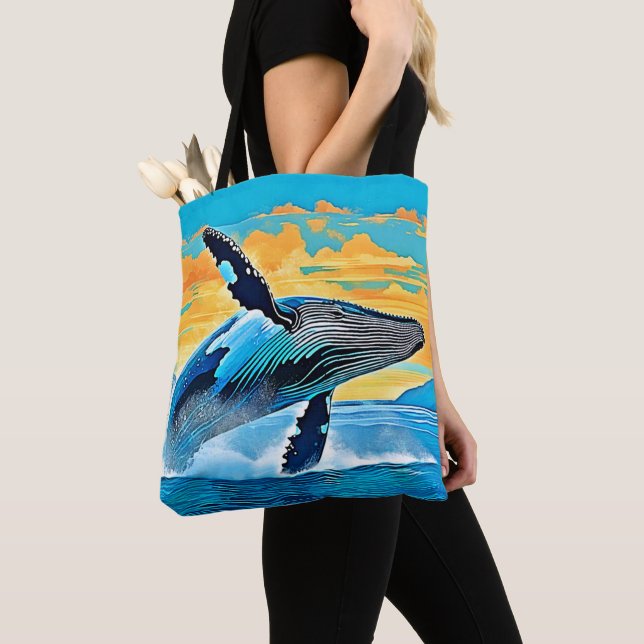 Tote Bag Conception de saut de liberté océanique de baleine (De près)