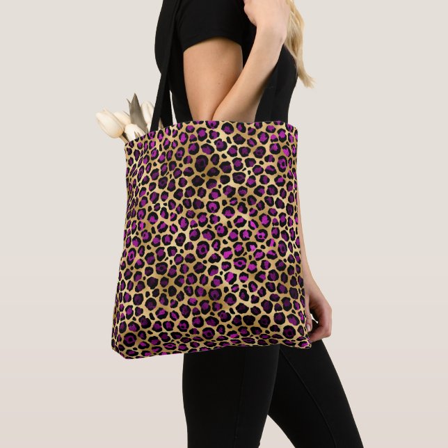 Tote Bag Conception de série Leopard violet et or 4 (De près)