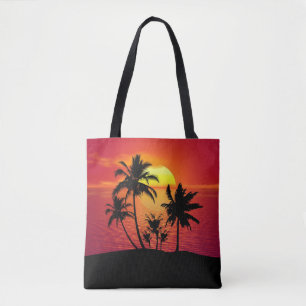 Tote Bag Conception de silhouette de palmiers au coucher du