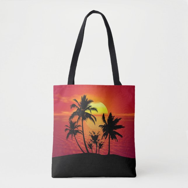 Tote Bag Conception de silhouette de palmiers au coucher du (Devant)