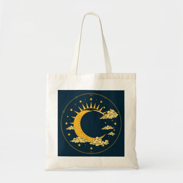 Tote Bag Conception de Tarot Soleil et Lune Dorés Mystiques (Devant)