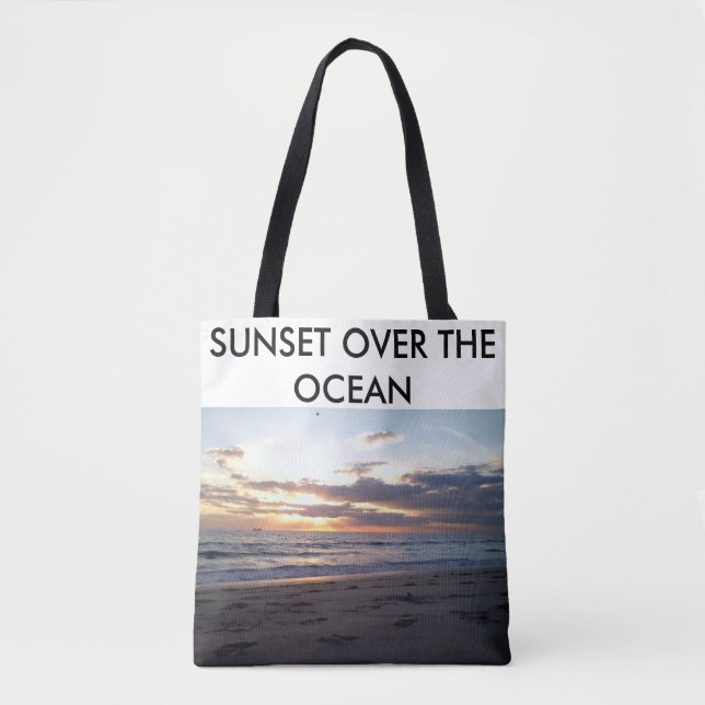 Tote Bag Conception de texte côtier océanique au coucher du (Devant)