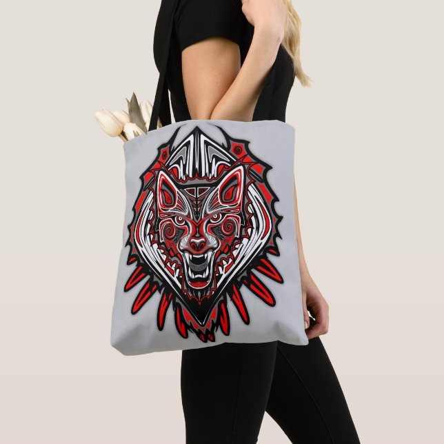 Tote Bag Conception de totem tribal Haida Loup (De près)