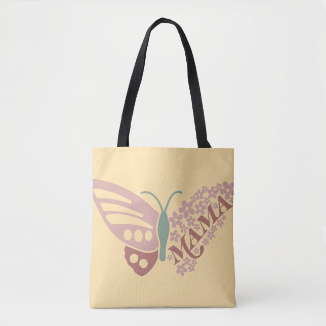 Tote Bag Conception de typographie florale de papillon Mama (Devant)