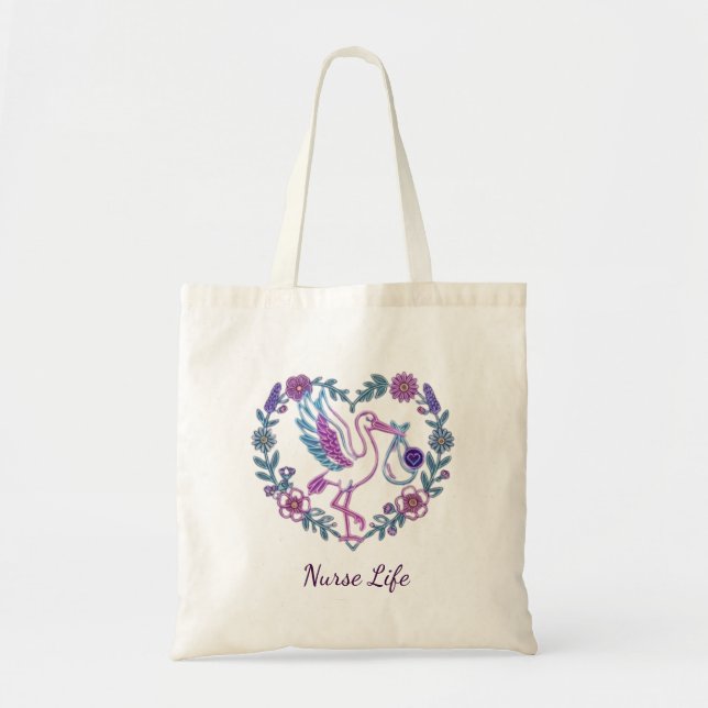 Tote Bag Conception de Vie d'Infirmière aux Oiseaux Floraux (Devant)