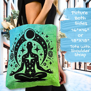 Tote Bag Conception de yoga de méditation vert bleu sur un 