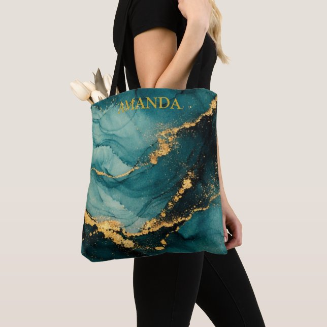 Tote Bag Conception d'encre alcoolique de teinte sarcelle f (De près)