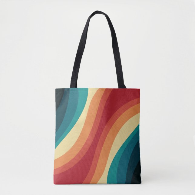 Tote Bag Conception d'ondes de style rétro multicolore (Devant)