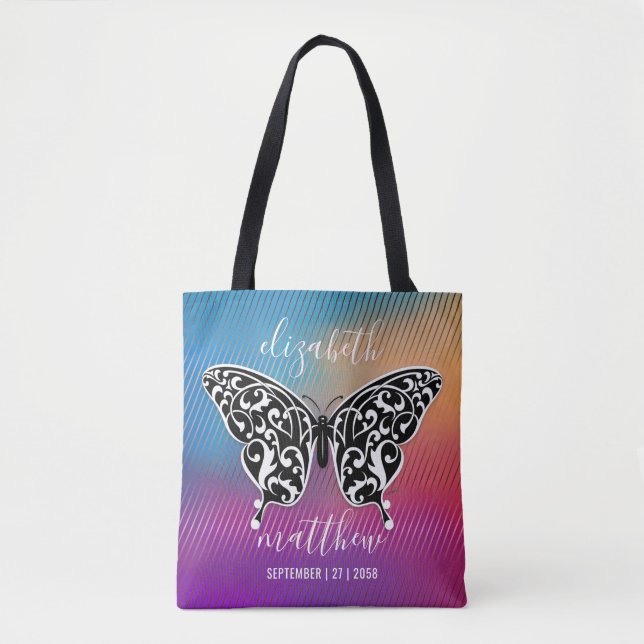 Tote Bag Conception élégante de papillon avec un coucher de (Devant)