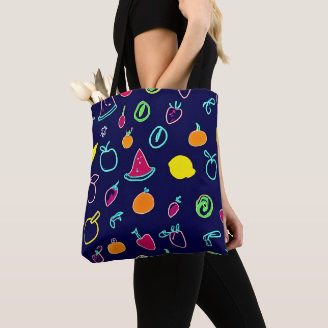 Tote Bag Conception Fantaisie de Fruits Colorés (De près)