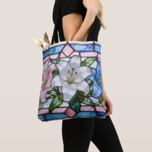 Tote Bag Conception florale de lys en verre coloré élégant