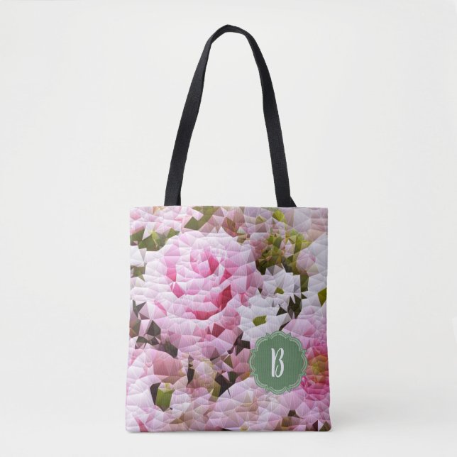 Tote Bag Conception florale de monogramme de rose à la mode (Devant)