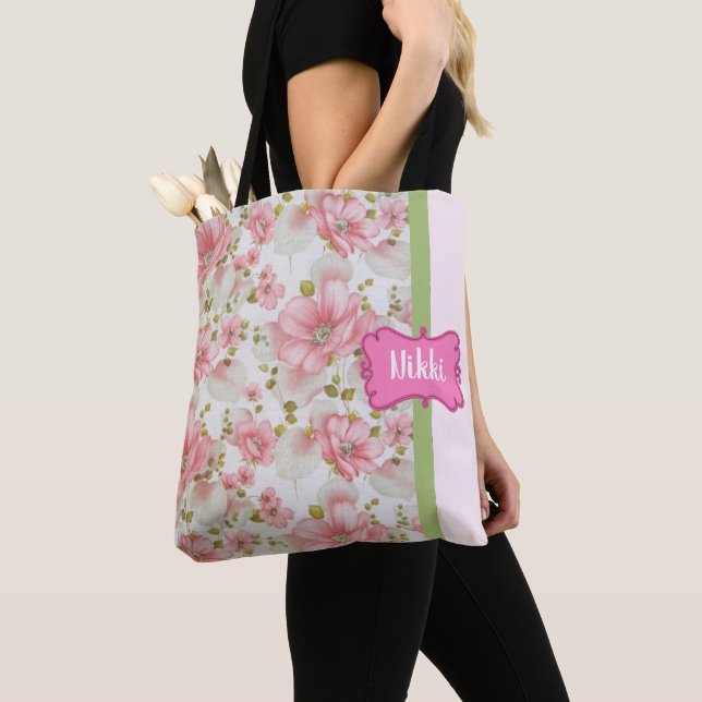 Tote Bag Conception florale rose personnalisée (De près)