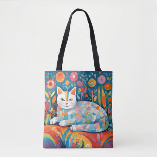 Tote Bag Conception géométrique colorée de chats, Feline Ab