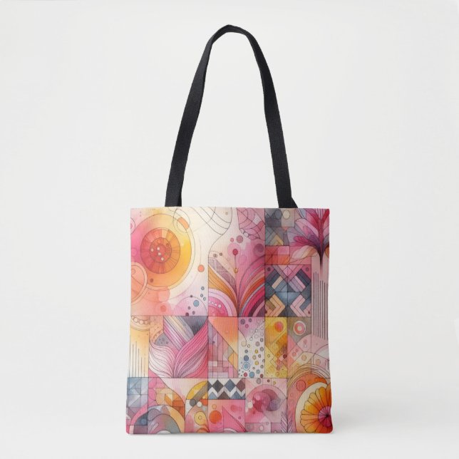 Tote Bag Conception Géométrique Colorée Rose Abstraite (Devant)