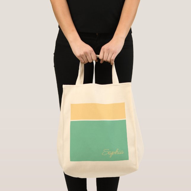 Tote Bag Conception géométrique, jaune pâle et Turquoise, n (Devant (produit))