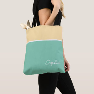 Tote Bag Conception géométrique, jaune pâle et Turquoise, n