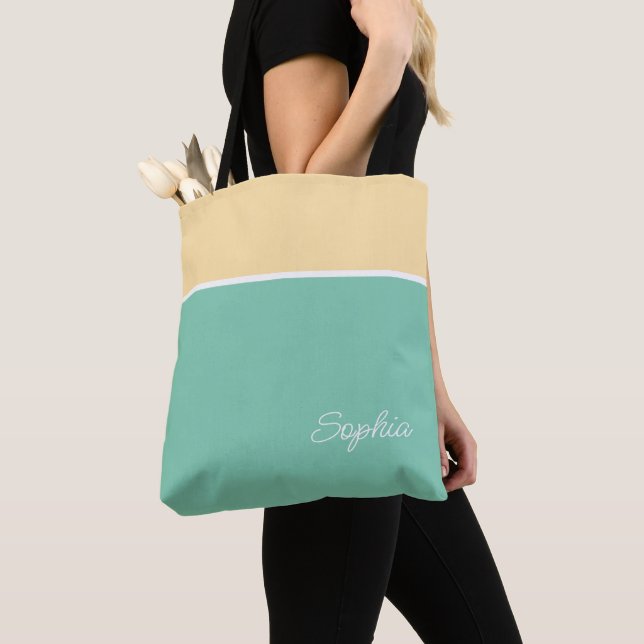 Tote Bag Conception géométrique, jaune pâle et Turquoise, n (De près)