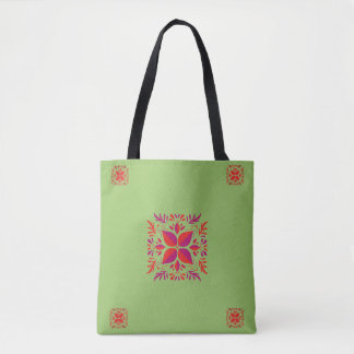 Tote Bag Conception graphique rouge violet&vert