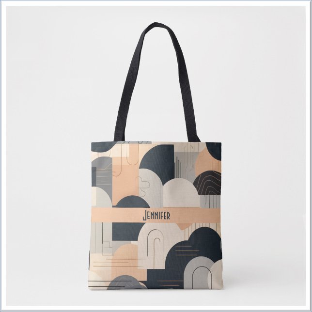 Tote Bag Conception inspirée d'Art Déco en pêche et noir (Créateur téléchargé)