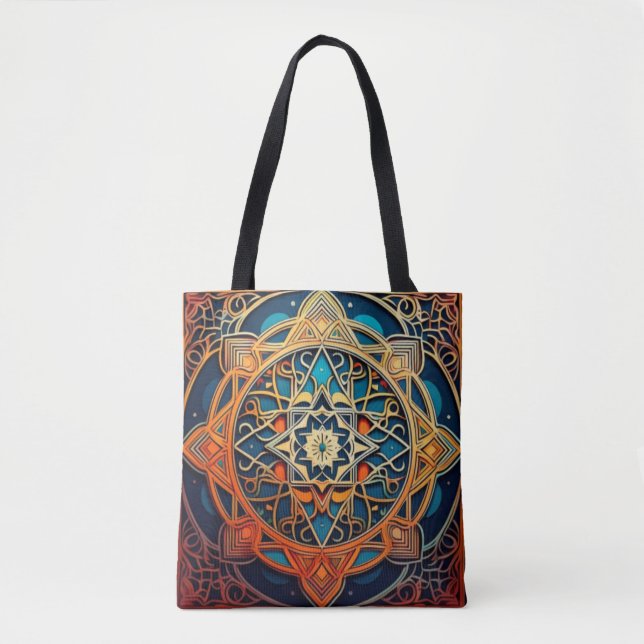 Tote Bag Conception Mandala Ornat avec Motifs géométriques (Devant)