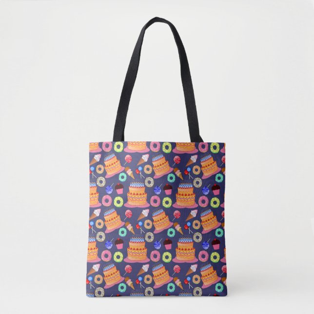 Tote Bag Conception Motif de pâtisserie de gâteaux d'annive (Devant)