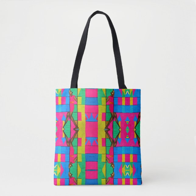 Tote Bag Conception multi-coloré Africain Kente Rose Black  (Devant)