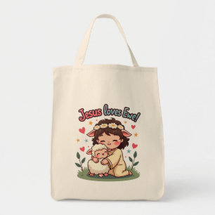 Tote Bag Conception pastel chrétienne kawaii "Jésus aime le
