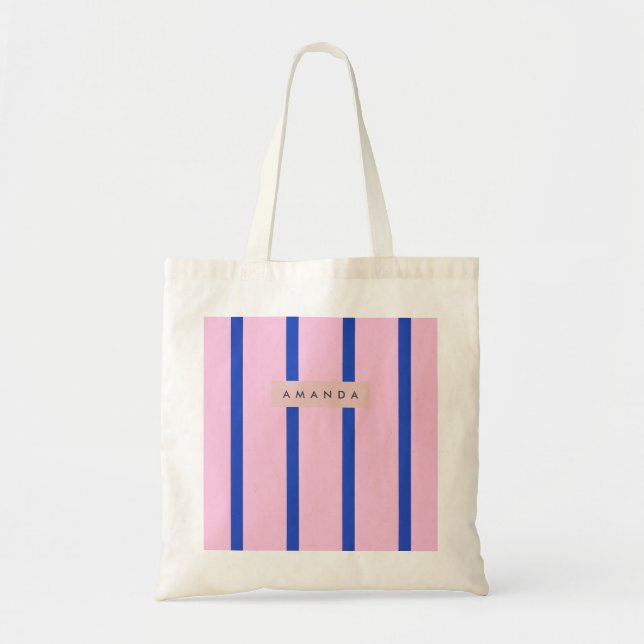 Tote Bag Conception personnalisée à rayures roses et bleues (Devant)