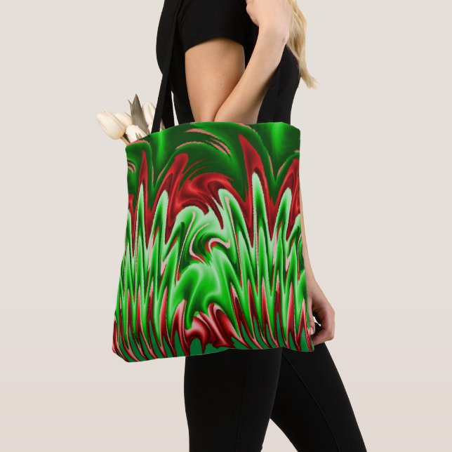 Tote Bag Conception verte et rouge de flammes  (De près)