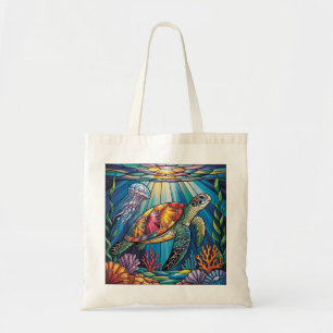 Tote Bag Conception vibrante de tortue marine en verre colo