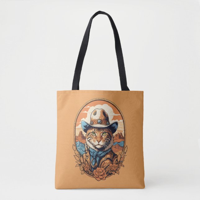 Tote Bag Conception vintage de chats Cowboy (Devant)