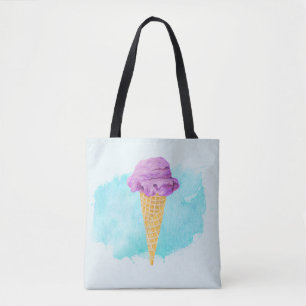 Tote Bag Cône de glace avec éclaboussure de peinture bleue