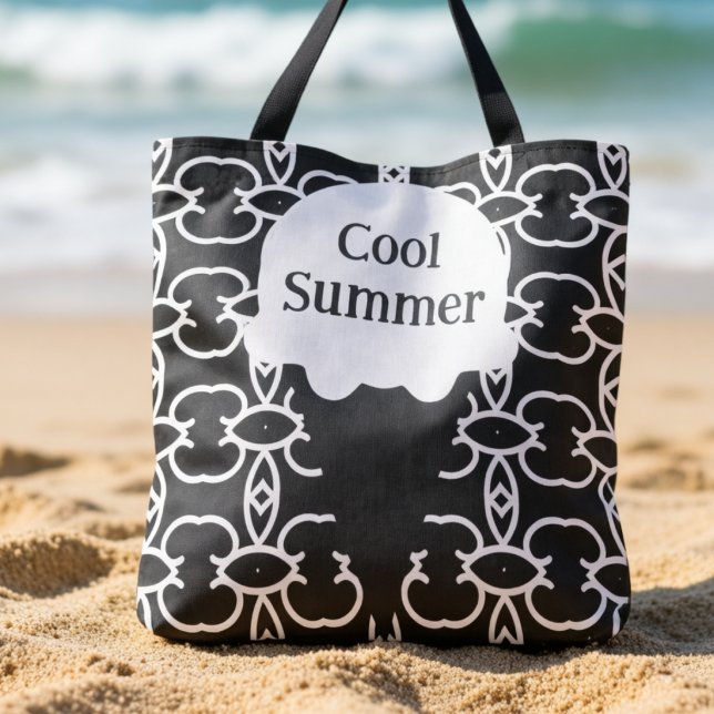 Tote Bag Cône de glace géométrique noir et blanc (Cool Summer vibes, customize your tote. Hand drawn for your pleasure.)