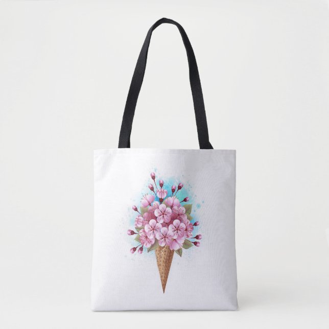 Tote Bag Cône rose Sakura crème glacée gaufre (Devant)