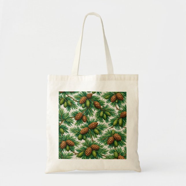 Tote Bag Cônes de cèdre et branches de conifère Botanique (Devant)