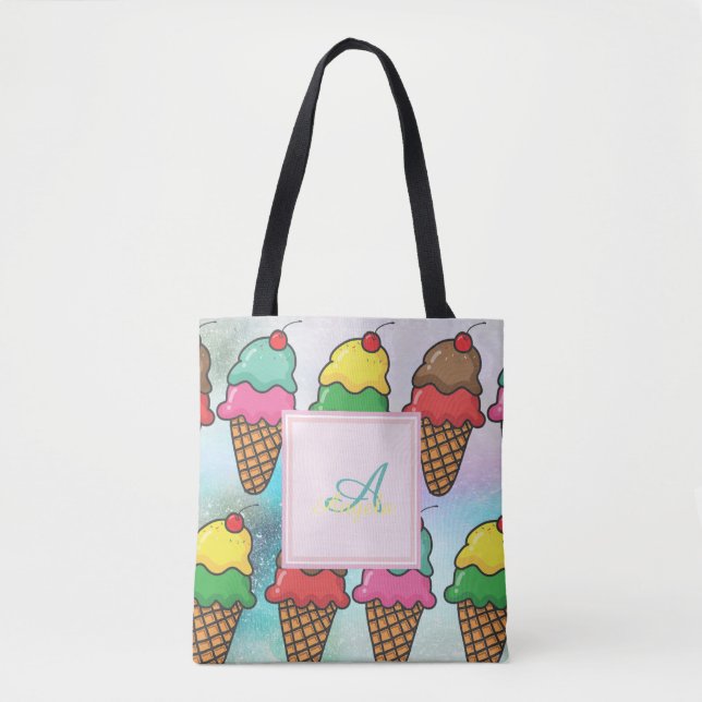Tote Bag Cônes de crème glacée colorée - Personnalisé (Devant)