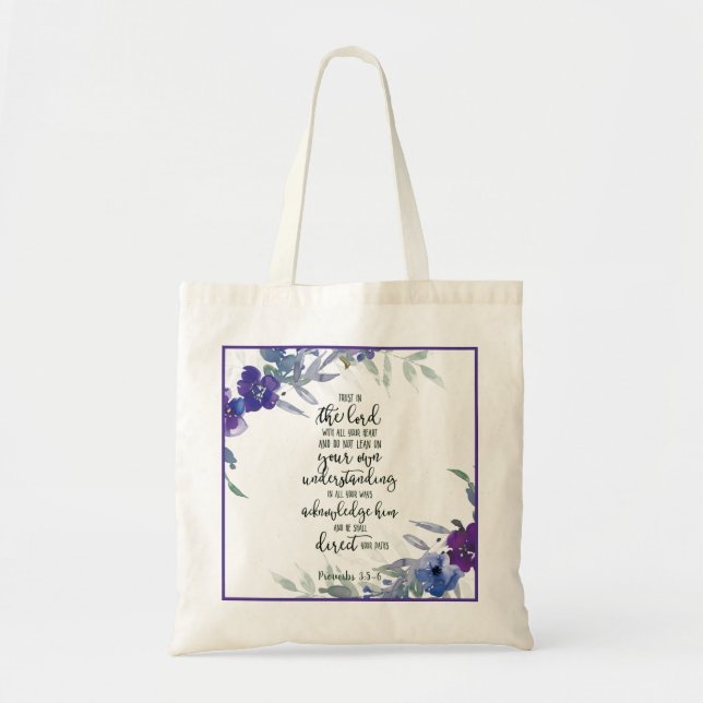 Tote Bag Confiance dans le Seigneur floral (Devant)