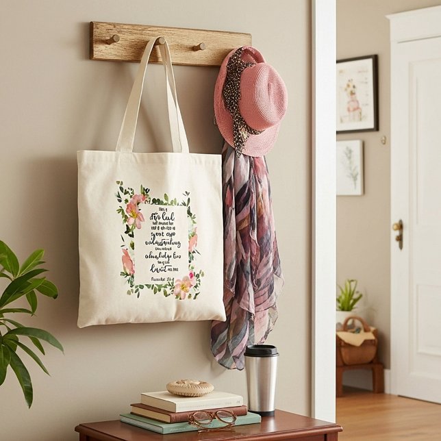 Tote Bag Confiance dans le Seigneur floral (Créateur téléchargé)