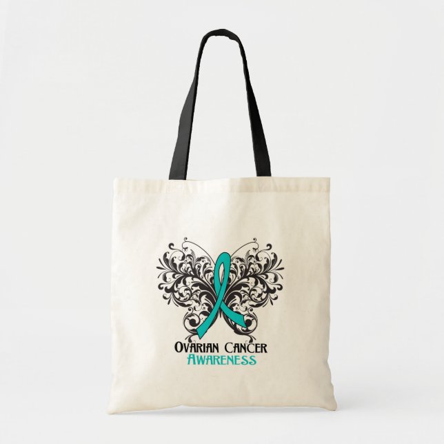Tote Bag Conscience de Cancer ovarien de papillon (Devant)