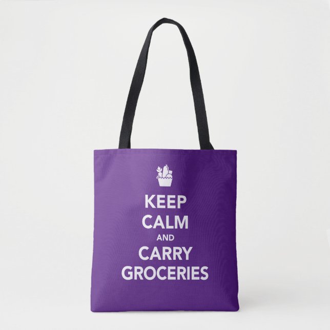 Tote Bag CONSERVEZ CALME ET TRANSPORTEZ DES GROCERIES Purpl (Devant)