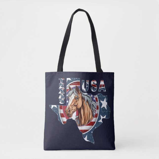 Tote Bag Contour de l'État du Texas Cheval USA (Devant)