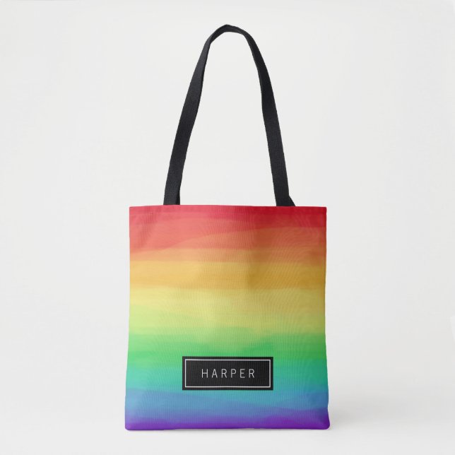 Tote Bag Contours de peinture arc-en-ciel | Nom personnalis (Devant)