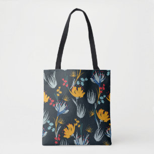 Tote Bag Contraste Brush Floral : Noir sans joint