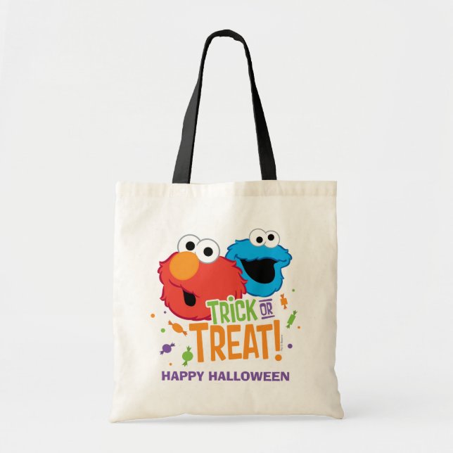 Tote Bag Cookie Monster et Elmo - Tricoter ou traiter (Devant)